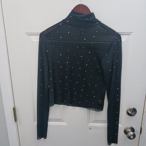 Wild Fable Black Mesh Top with Rhinestones
